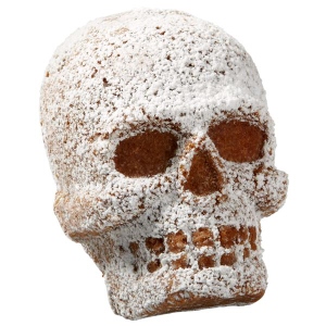 skull cake with powdered sugar